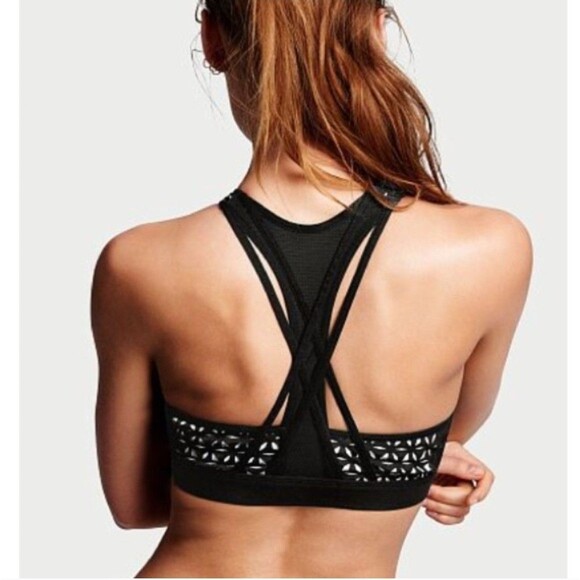 Victoria's Secret VSX Laser Cut Racerback Sports Bra Womens Large Black White - Picture 6 of 8